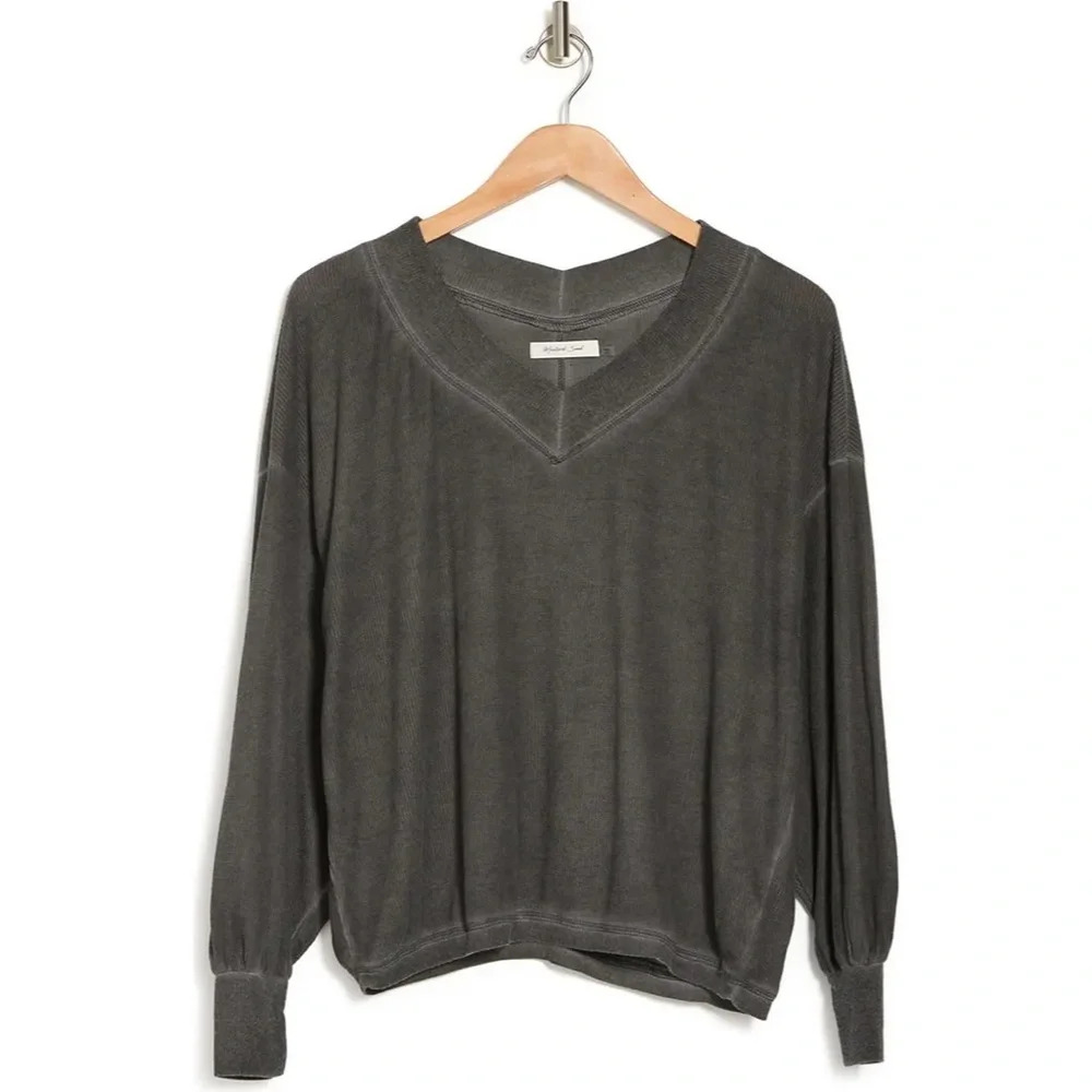 MUSTARD SEED Waffle Knit Top In Charcoal - Picture 3 of 3
